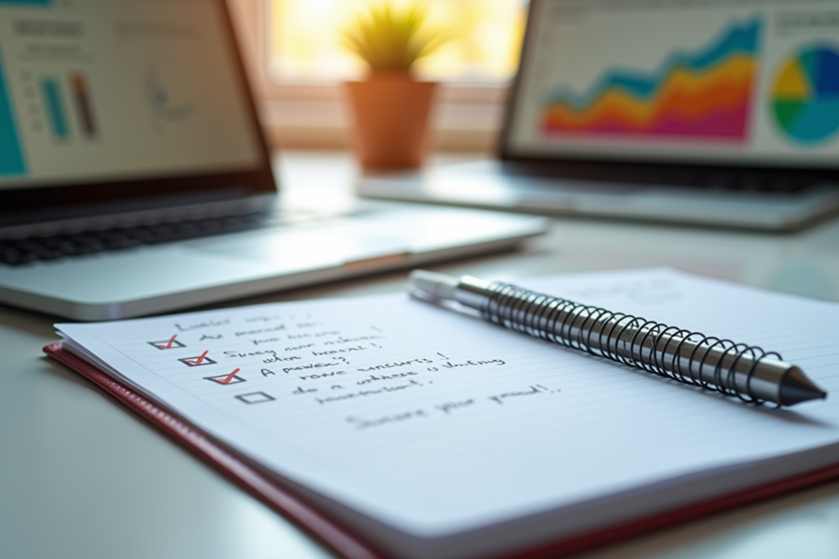 Espace de travail organisé avec plan et graphique