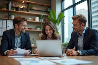 Groupe de professionnels en réunion dans un bureau moderne