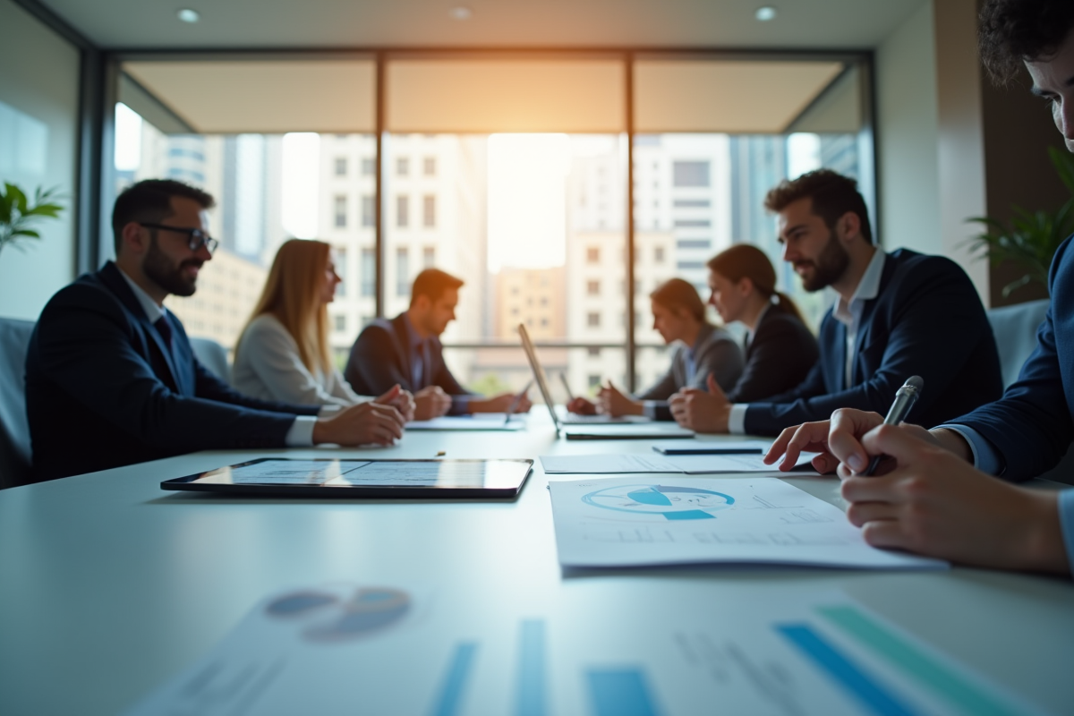 Espace de travail moderne avec professionnels collaborant