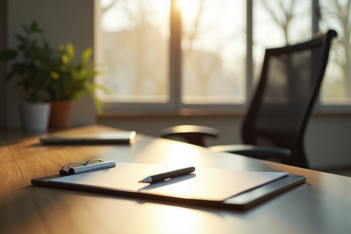 Espace de travail lumineux avec bureau ergonomique