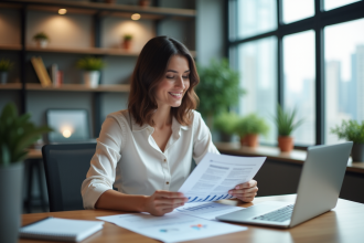 Femme d affaires en réunion analyse des rapports marketing