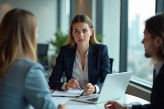 Femme d'affaires en réunion dans un bureau moderne