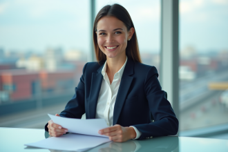 Femme d'affaires confiante dans un bureau lumineux