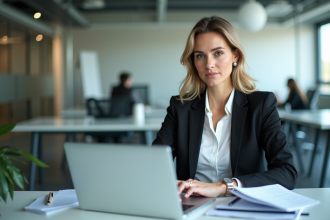 Femme professionnelle au bureau en train de travailler