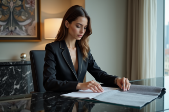 Femme en costume élégant dans un bureau luxueux