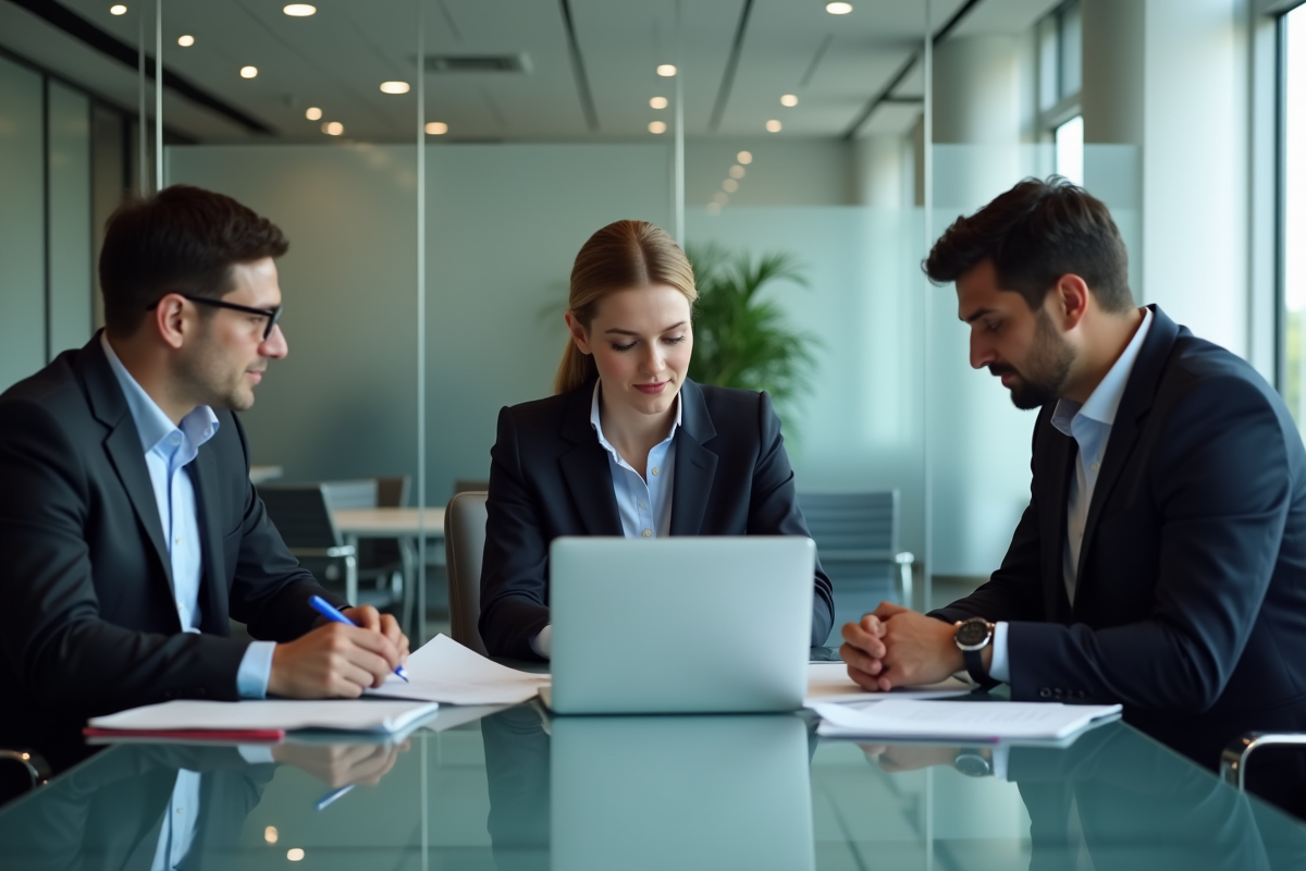 Groupe de professionnels en réunion dans un bureau moderne