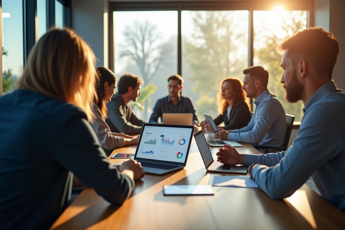 Groupe de professionnels collaborant dans un bureau moderne