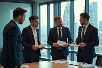 Groupe de professionnels en réunion dans un bureau moderne