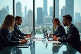 Groupe de professionnels en réunion dans un bureau moderne