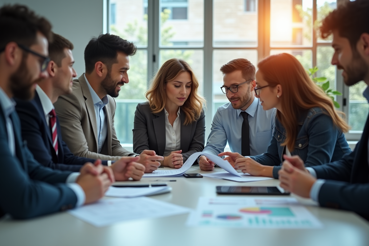Groupe de professionnels collaborant dans un bureau moderne