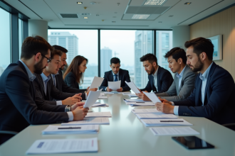 Groupe de professionnels discutant autour d'une table pour la GRC