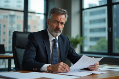 Homme d'affaires réfléchi dans un bureau moderne