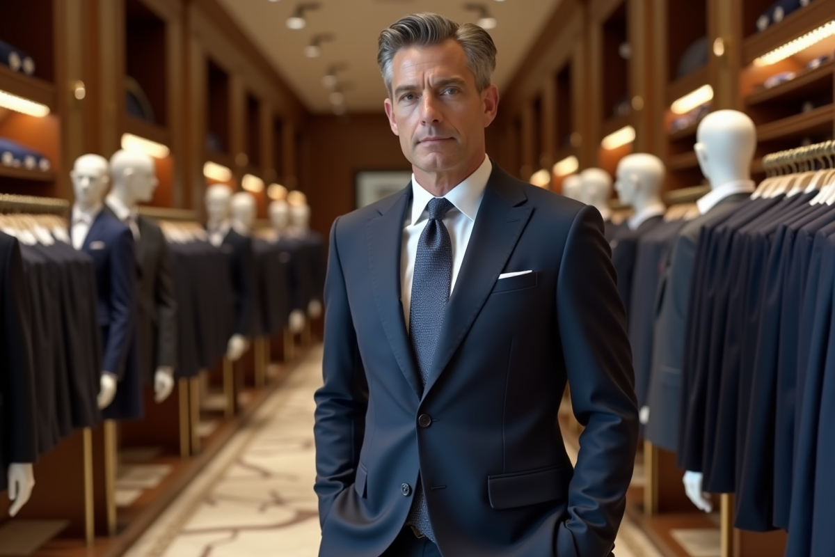 Homme en costume dans une boutique de luxe