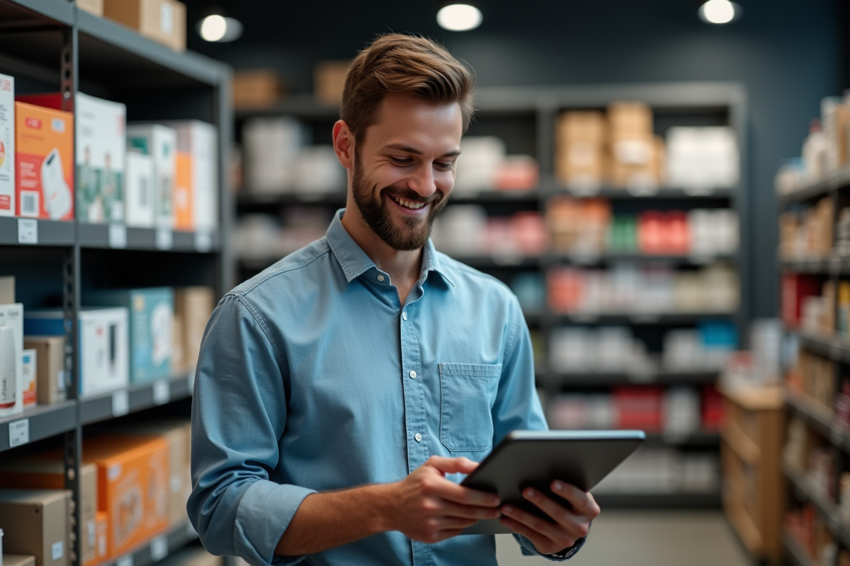 Gestionnaire vérifiant un rapport de ventes dans un magasin bien éclairé