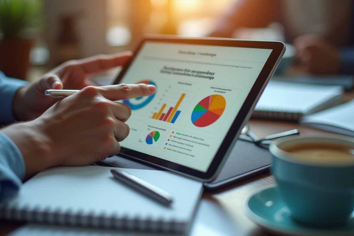 Main travaillant sur une tablette pour une campagne marketing