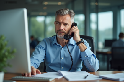 Manager d'office au téléphone dans un bureau moderne