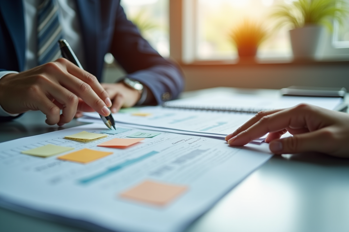 Professionnel organisant des documents officiels au bureau