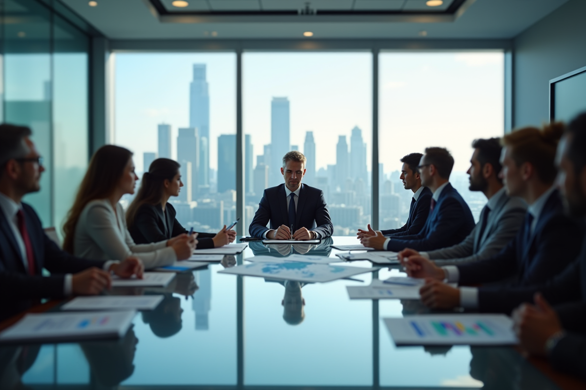 Groupe de professionnels en réunion d'affaires internationales