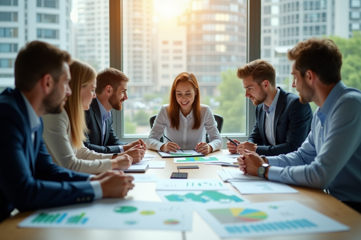 Groupe de professionnels autour d'une table d'entreprise sur l'environnement
