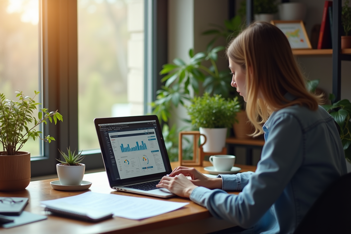 Professionnel travaillant à domicile avec ordinateur portable